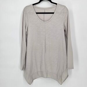 Garnet Hill Womens Medium Long Sleeve Minimalist Cotton Tunic Top Silk Trim Gray